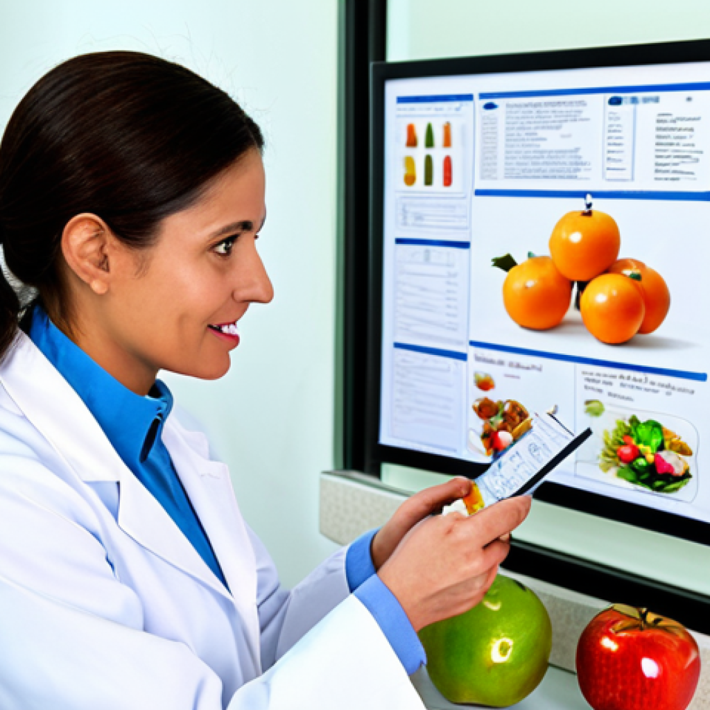 Nutrition Education**

"A friendly nutritionist in a modest lab coat, fully clothed, conducting a nutritional assessment with a patient in a well-lit clinic. The nutritionist is explaining healthy food choices using visual aids. Safe for work, appropriate content, professional setting, perfect anatomy, correct proportions, natural pose."

**