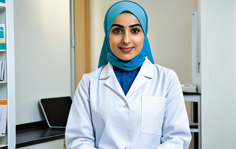 The Empathetic Nutritionist**

"A kind female nutritionist wearing a hijab and a modest lab coat, sitting in a well-lit clinic, listening attentively to a patient. The background includes brochures about healthy eating in Arabic. Perfect anatomy, natural proportions, professional environment, safe for work, appropriate content, fully clothed, family-friendly."

**