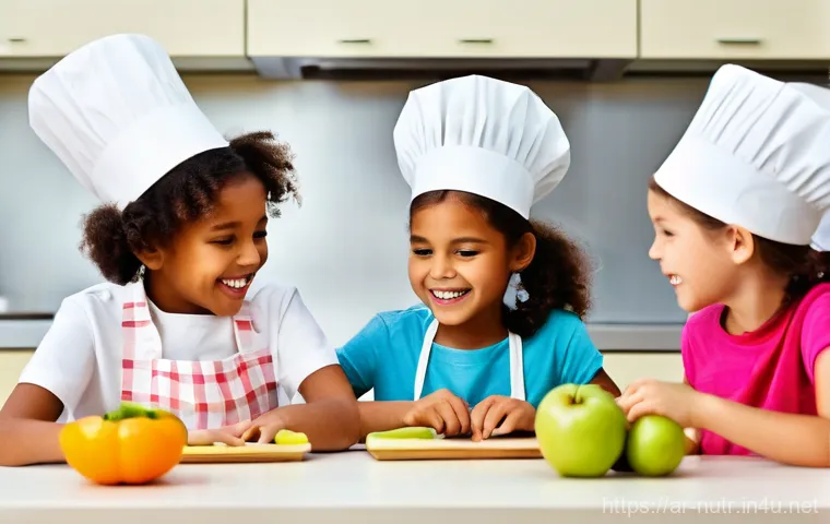영양사와 급식 관리 - **Prompt:** A vibrant, sun-drenched school cafeteria filled with diverse, happy children from variou...
