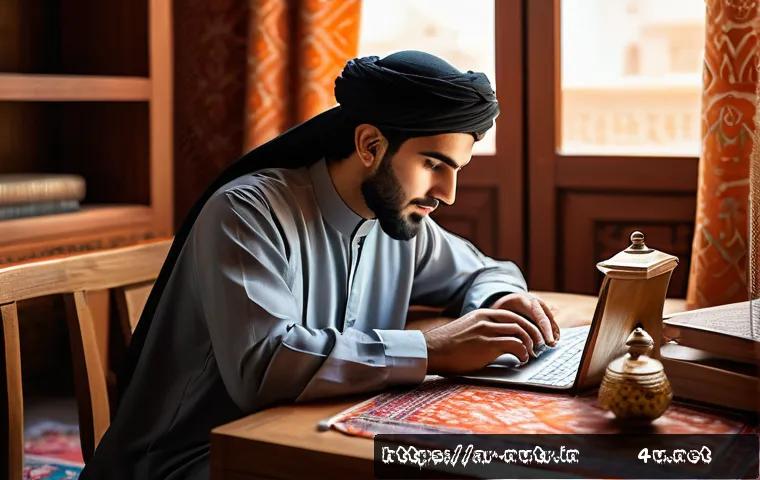 영양사 자격증 취득 성공을 위한 루틴 - A focused young Arab student sitting at a traditional wooden desk in a cozy room decorated with Midd...