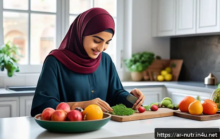 영양사와 최신 식단 트렌드 - A modern Arab woman in casual stylish clothing preparing a healthy meal in a bright, spacious kitche...